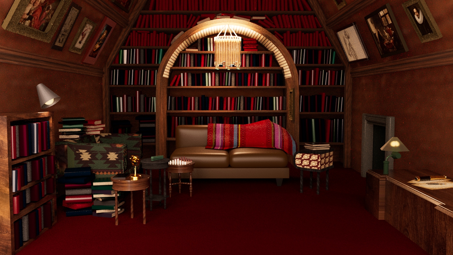 3D Render of a library environment